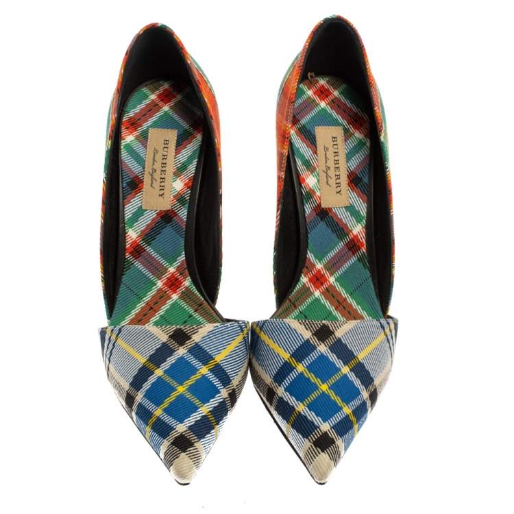 Pre Owned Burberry Multicolor Canvas Virna D'orsay Pointed Toe Pumps Size 40