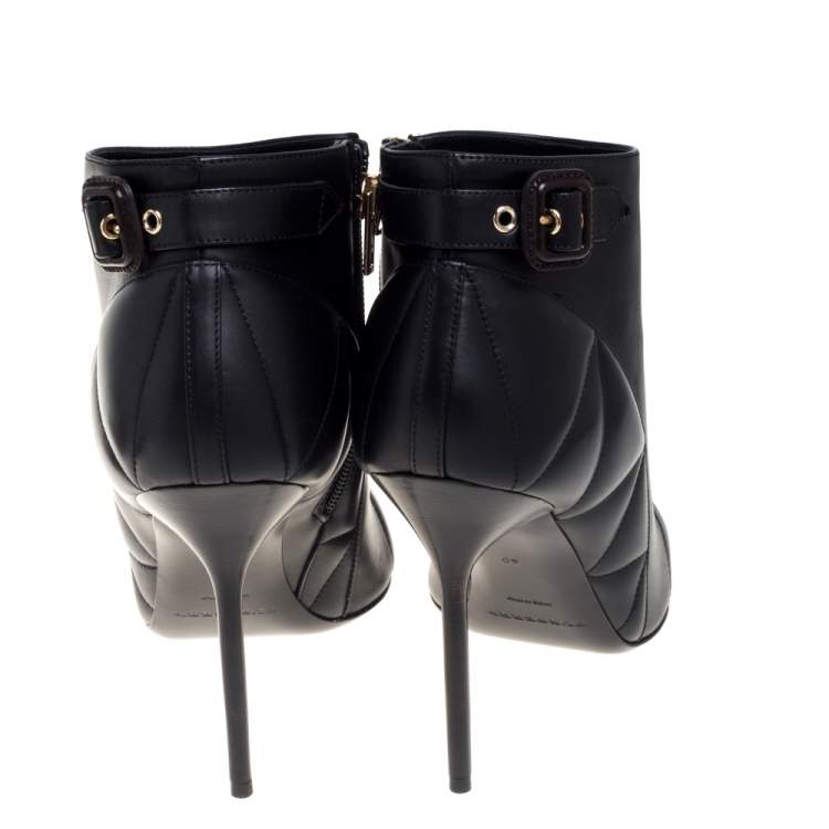 Pre Owned Burberry Black Quilted Leather Alexandra Pointed Toe Ankle Boots Size 40 
