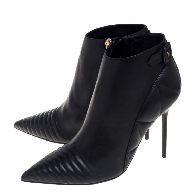 Pre Owned Burberry Black Quilted Leather Alexandra Pointed Toe Ankle Boots Size 40 