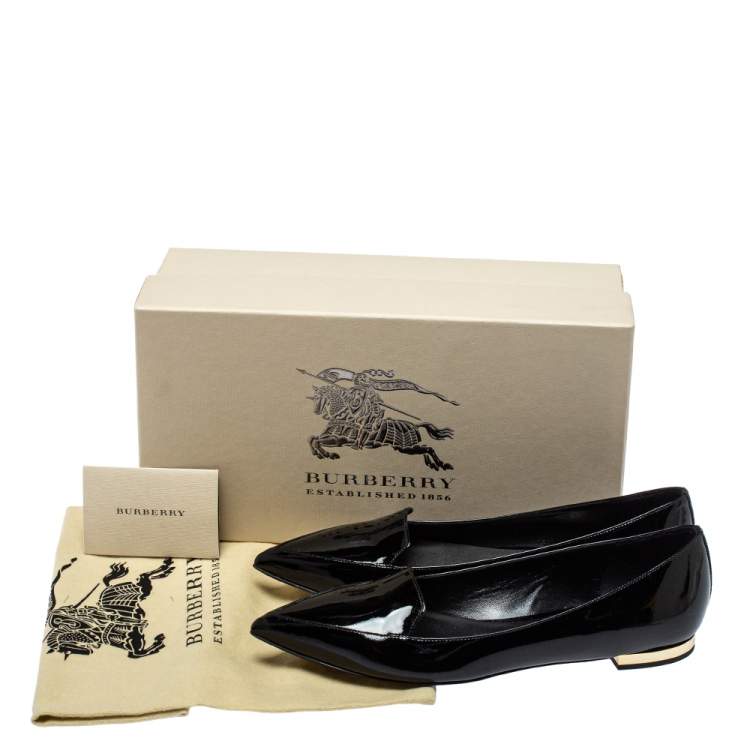 Pre Owned Burberry Black Patent Leather Spotswood Pointed Toe Ballet Flats Size 36.5