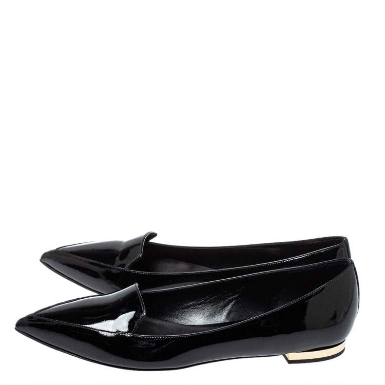 Pre Owned Burberry Black Patent Leather Spotswood Pointed Toe Ballet Flats Size 36.5