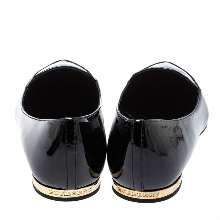 Pre Owned Burberry Black Patent Leather Spotswood Pointed Toe Ballet Flats Size 36.5