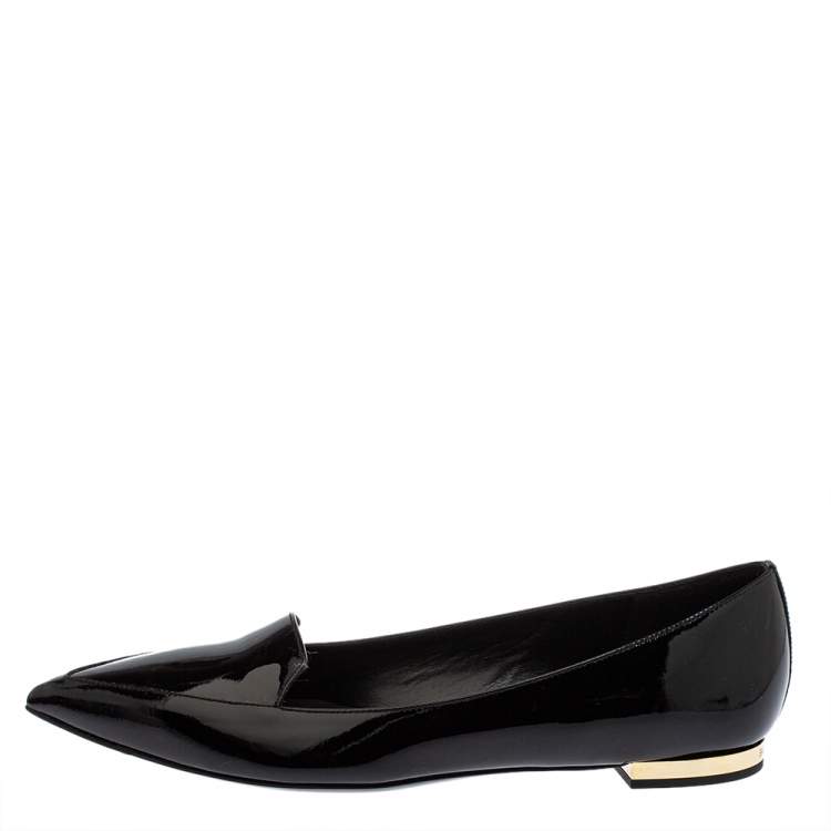 Pre Owned Burberry Black Patent Leather Spotswood Pointed Toe Ballet Flats Size 36.5