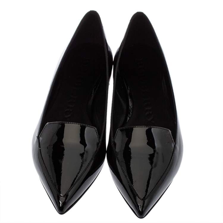 Pre Owned Burberry Black Patent Leather Spotswood Pointed Toe Ballet Flats Size 36.5