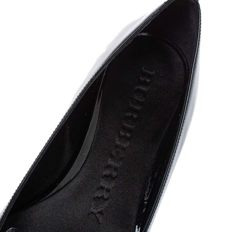 Pre Owned Burberry Black Patent Leather Spotswood Pointed Toe Ballet Flats Size 36.5