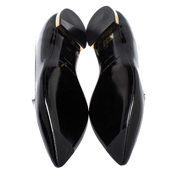 Pre Owned Burberry Black Patent Leather Spotswood Pointed Toe Ballet Flats Size 36.5