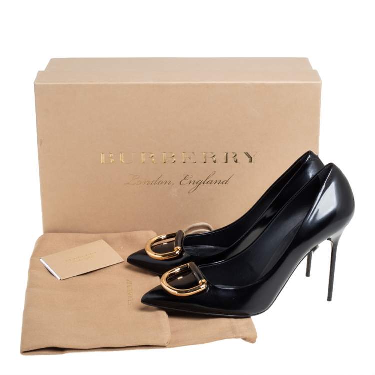 Pre Owned Burberry Black Leather Flanagan Pointed Toe Pumps Size 39.5
