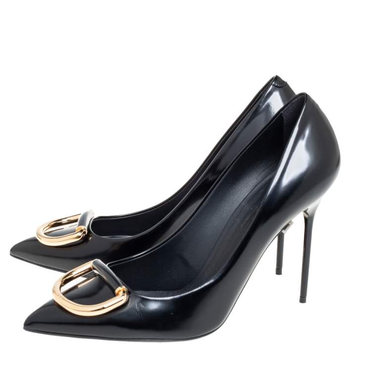 Pre Owned Burberry Black Leather Flanagan Pointed Toe Pumps Size 39.5
