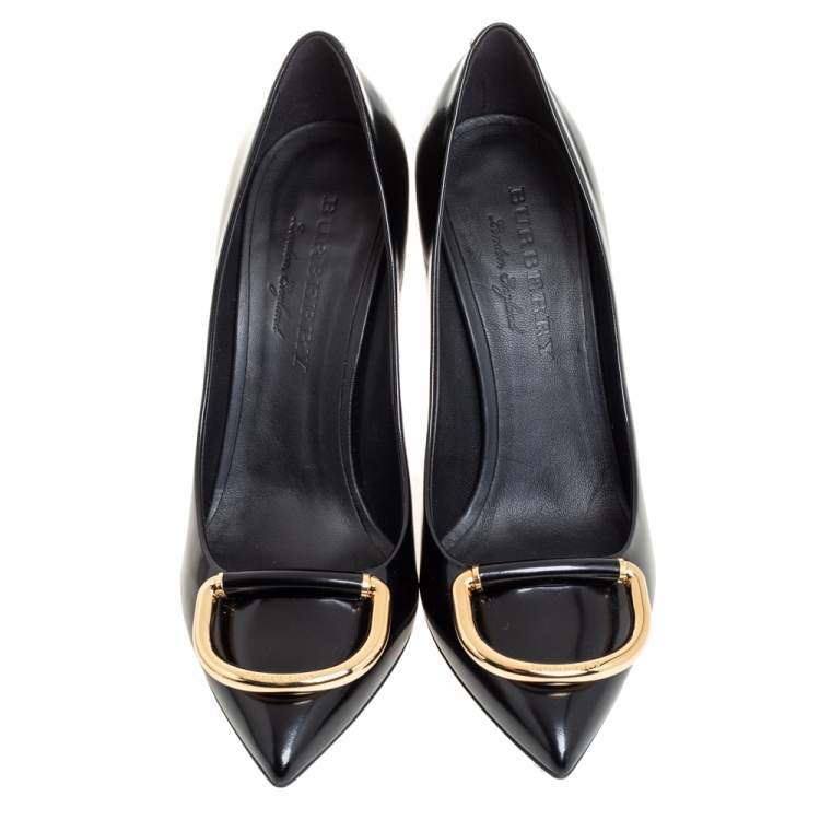 Pre Owned Burberry Black Leather Flanagan Pointed Toe Pumps Size 39.5
