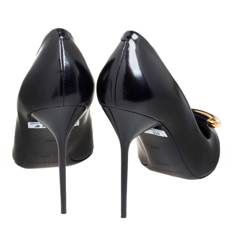 Pre Owned Burberry Black Leather Flanagan Pointed Toe Pumps Size 39.5