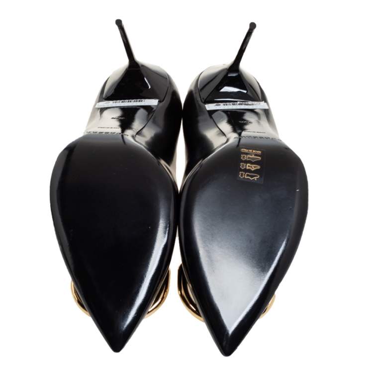 Pre Owned Burberry Black Leather Flanagan Pointed Toe Pumps Size 39.5