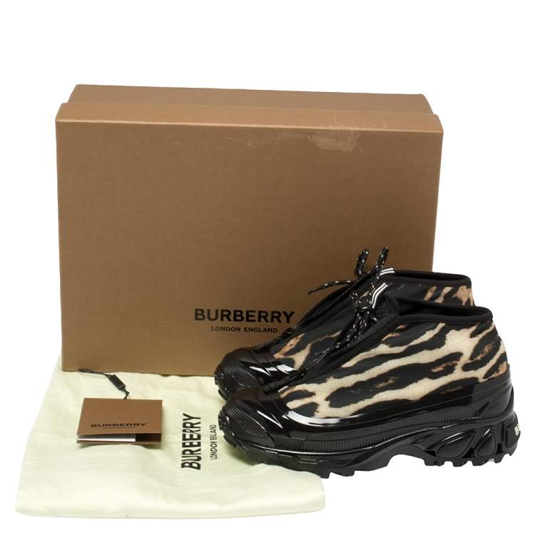 Pre Owned Burberry Black Mesh And Leopard Print Satin Arthur Sneakers Size 37