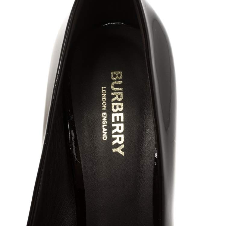 Pre Owned Burberry Dark Brown Patent Leather Jermyn Peep Toe Ankle Cuff Pumps Size 39.5