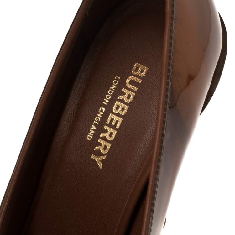 Pre Owned Burberry Brown PVC And Patent Leather 'Evan' Ankle Strap Pointed Toe Pumps Size 37