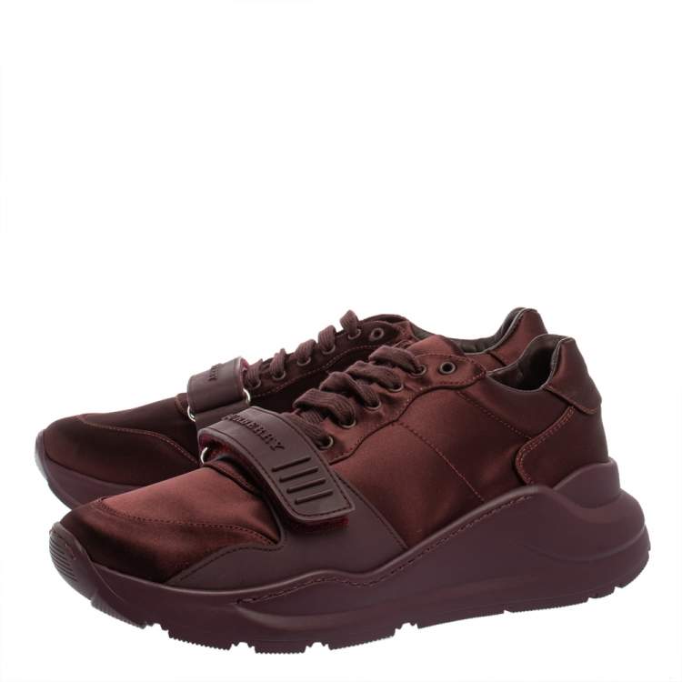 Pre Owned Burberry Burgundy Satin And Rubber Regis Low Top Sneakers Size 41