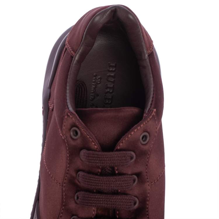 Pre Owned Burberry Burgundy Satin And Rubber Regis Low Top Sneakers Size 41