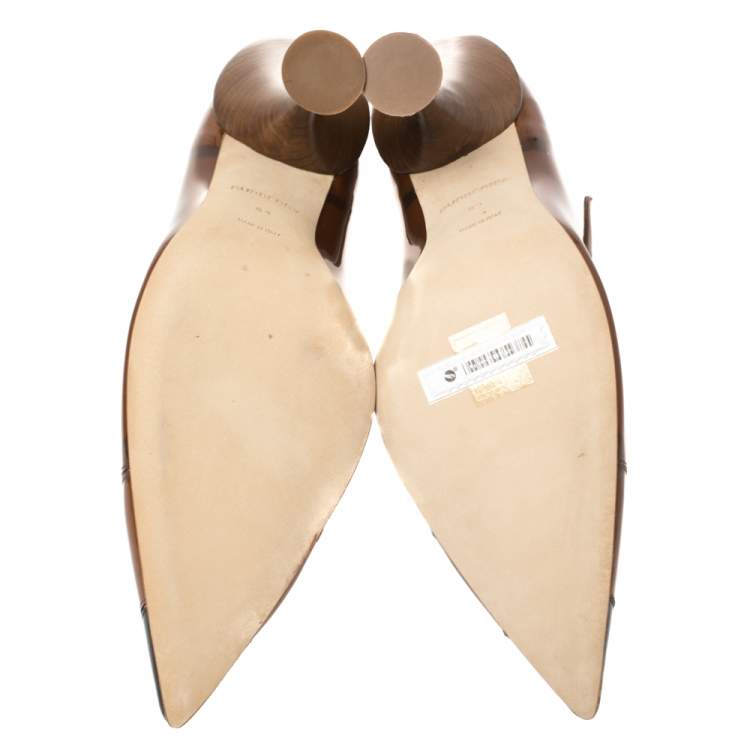 Pre Owned Burberry Brown PVC And Patent 'Evan' Pointed Toe Ankle Strap Pumps Size 39