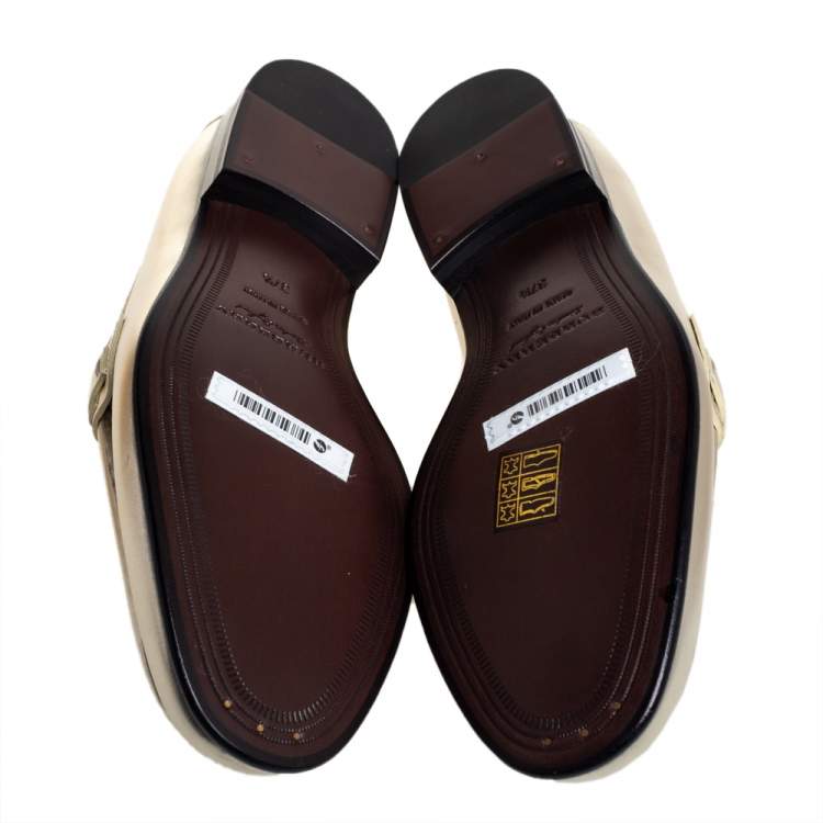Pre Owned Burberry Metallic Light Gold Leather Solway Chain Detail Slip On Loafers Size 37.5