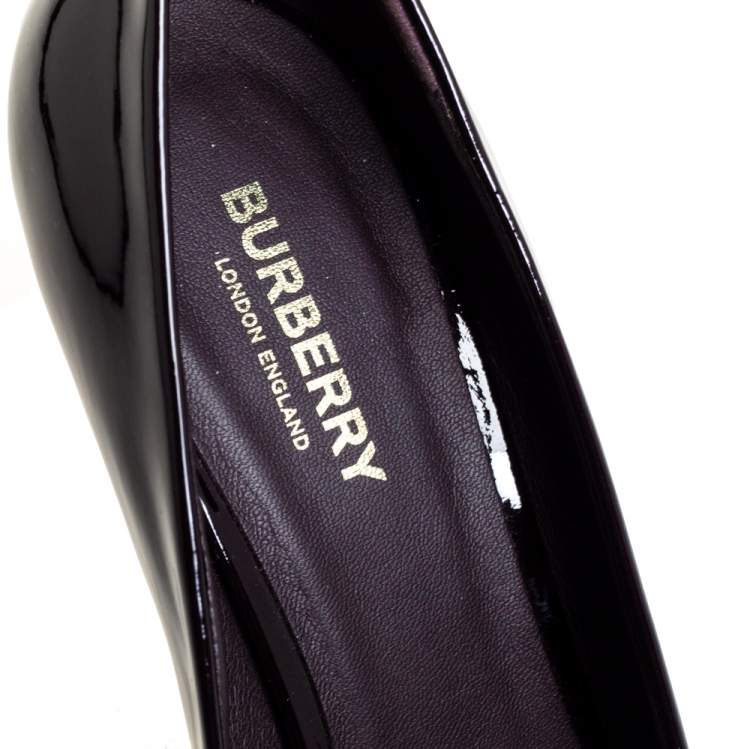 Pre Owned Burberry Coffee Brown Patent Leather Jermyn Peep Toe Pumps Size 39