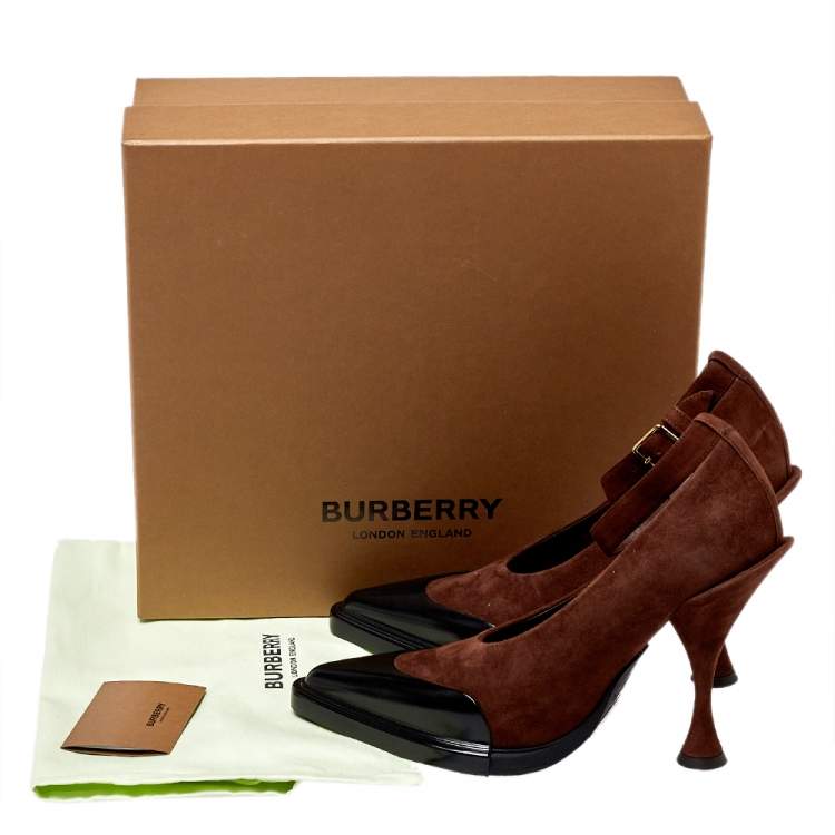 Pre Owned Burberry Brown Leather And Suede Evan Ankle Strap Pumps Size 38