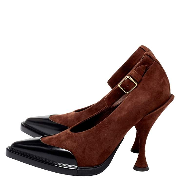 Pre Owned Burberry Brown Leather And Suede Evan Ankle Strap Pumps Size 38