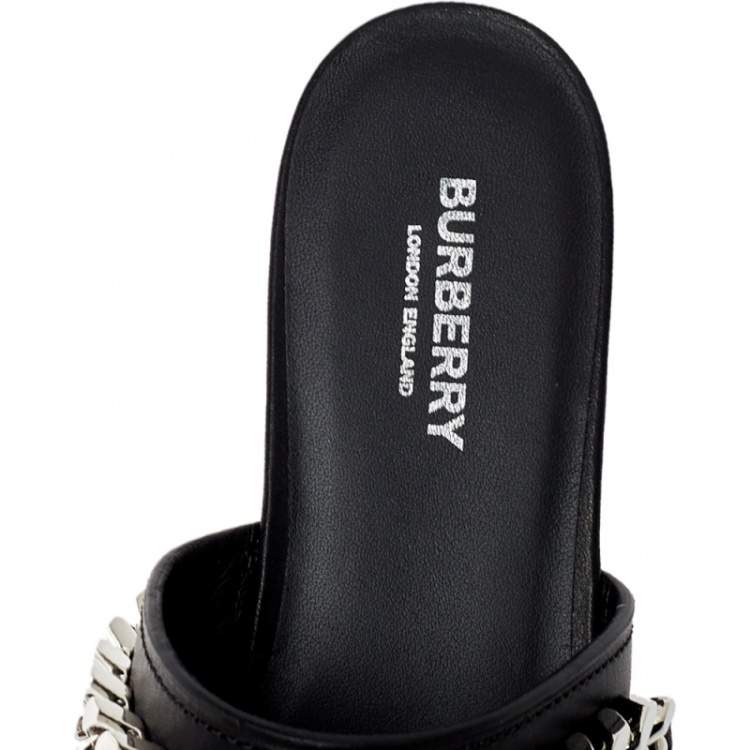 Pre Owned Burberry Black Leather Heidi Toe Ring Flats Size 38.5