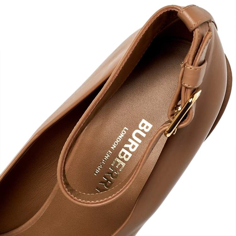 Pre Owned Burberry Brown Leather And Rubber Evan Ankle Strap Pumps Size 40