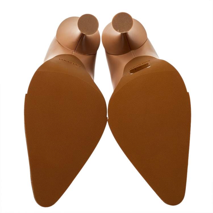 Pre Owned Burberry Brown Leather And Rubber Evan Ankle Strap Pumps Size 38.5