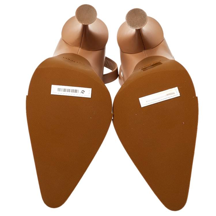 Pre Owned Burberry Brown Leather And Rubber Evan Ankle Strap Pumps Size 39.5