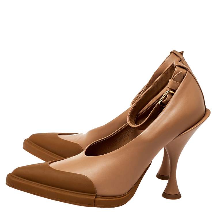 Pre Owned Burberry Brown Leather And Rubber Evan Ankle Strap Pumps Size 39.5