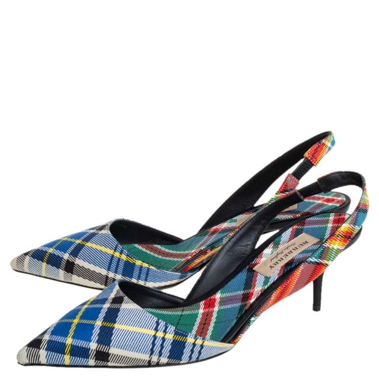 Pre Owned Burberry Multicolor Canvas Annice Tartan Singback Sandals Size 40