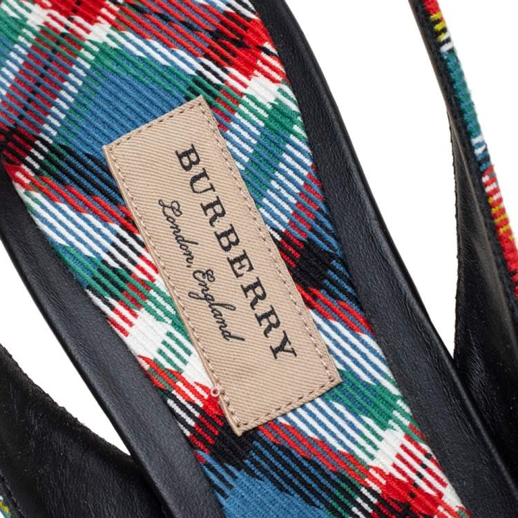 Pre Owned Burberry Multicolor Canvas Annice Tartan Singback Sandals Size 40
