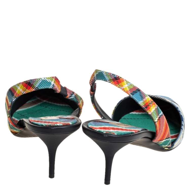 Pre Owned Burberry Multicolor Canvas Annice Tartan Singback Sandals Size 40