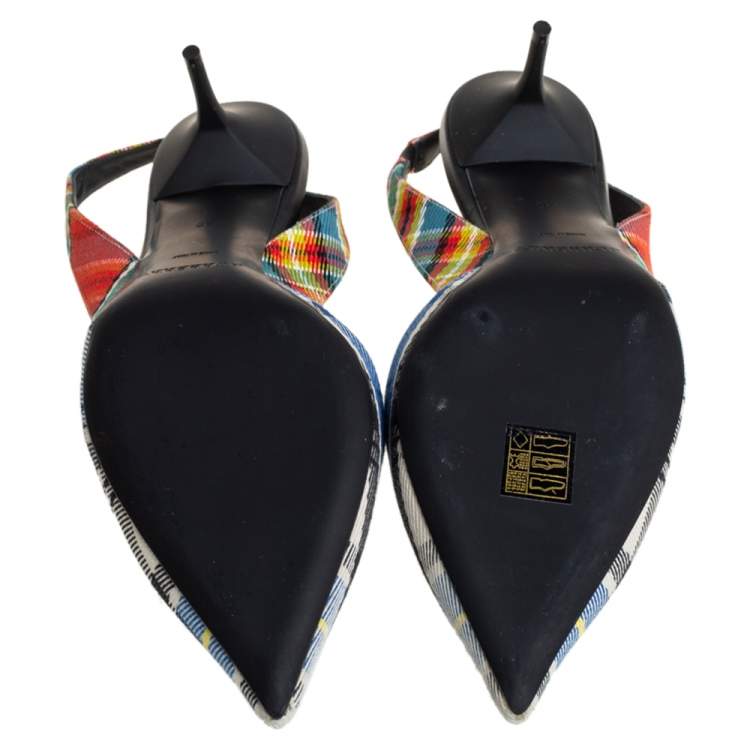 Pre Owned Burberry Multicolor Canvas Annice Tartan Singback Sandals Size 40