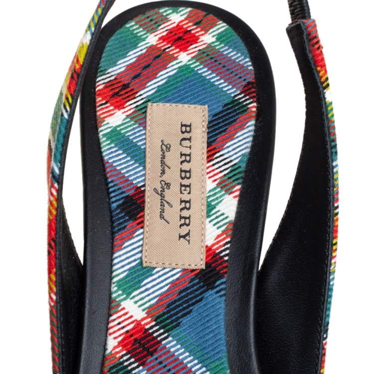 Pre Owned Burberry Multicolor Canvas Annice Tartan Singback Sandals Size 40
