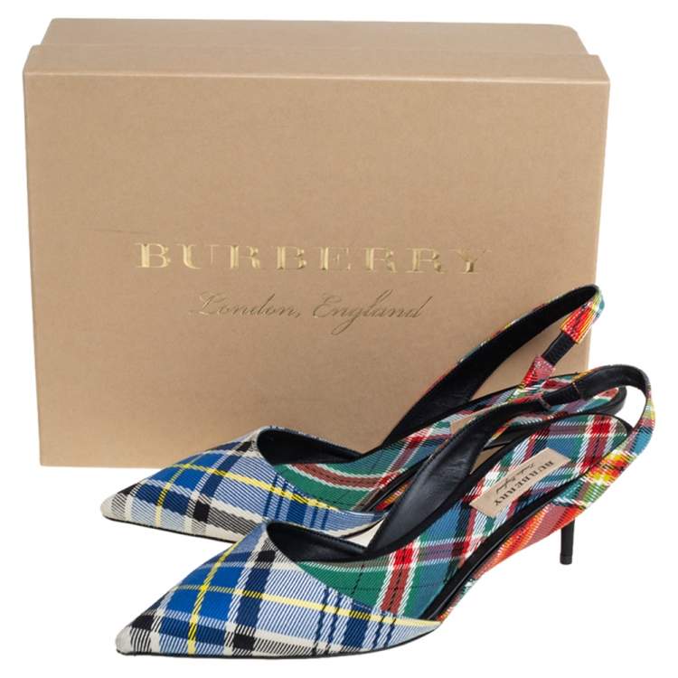Pre Owned Burberry Multicolor Canvas Annice Tartan Singback Sandals Size 40