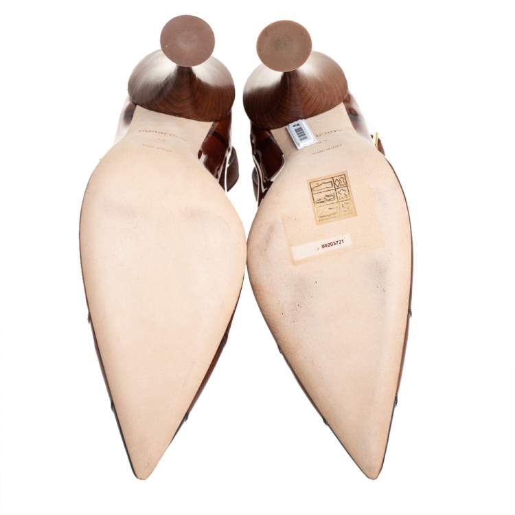 Pre Owned Burberry Brown/Black Patent Leather Brecon Ankle Strap Pumps Size 39