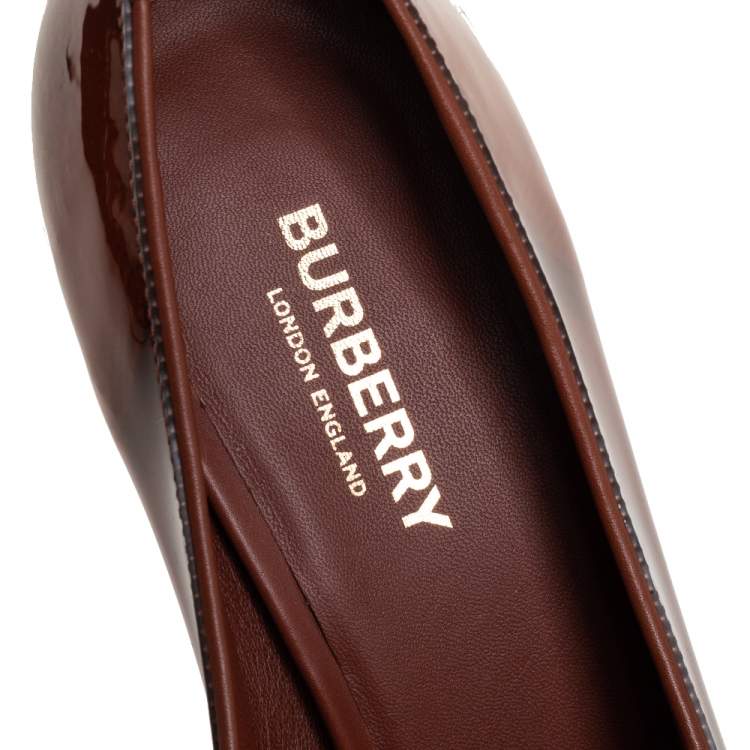 Pre Owned Burberry Brown/Black Patent Leather Brecon Ankle Strap Pumps Size 39