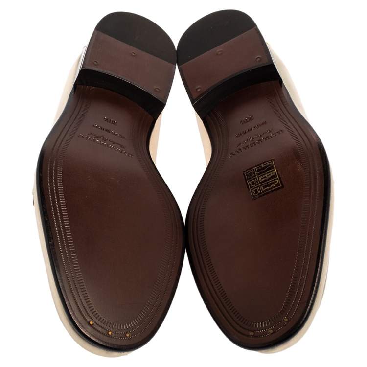 Pre Owned Burberry Light Gold Leather Solway Chain Detail Slip on Loafers Size 38.5