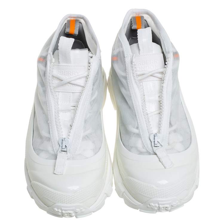 Pre Owned Burberry White Mesh And Leather Arthur Sneakers Size 36