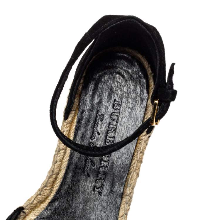 Pre Owned Burberry Beige House Check Canvas And Sequins Abbingdon Espadrille Flats Size 36