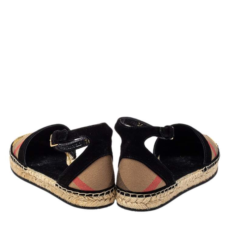 Pre Owned Burberry Beige House Check Canvas And Sequins Abbingdon Espadrille Flats Size 36