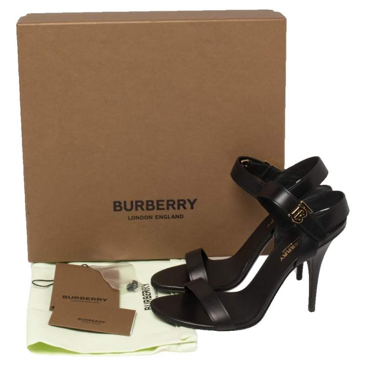 Pre Owned Burberry Black Leather Redmoor Open Toe Ankle Strap Sandals Size 38.5