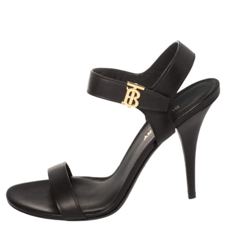 Pre Owned Burberry Black Leather Redmoor Open Toe Ankle Strap Sandals Size 38.5