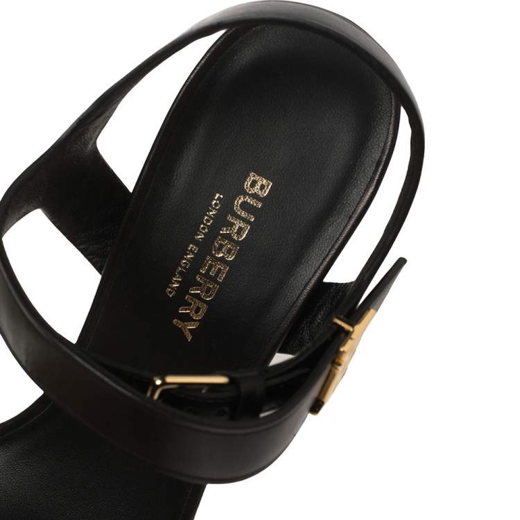 Pre Owned Burberry Black Leather Redmoor Open Toe Ankle Strap Sandals Size 38.5