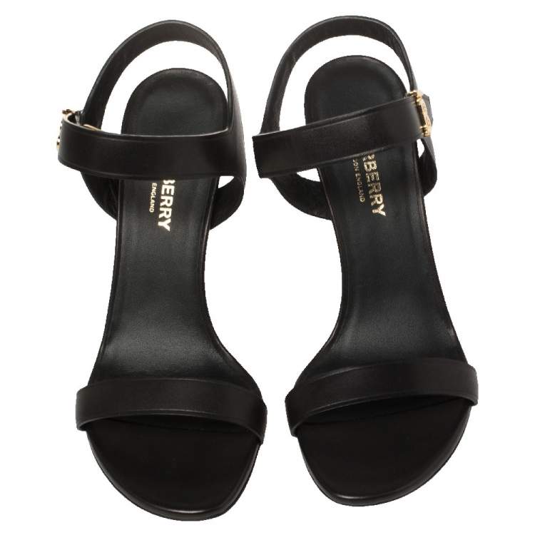 Pre Owned Burberry Black Leather Redmoor Open Toe Ankle Strap Sandals Size 38.5