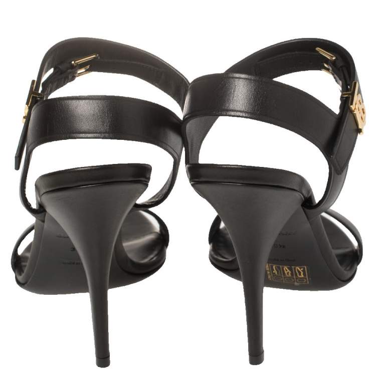 Pre Owned Burberry Black Leather Redmoor Open Toe Ankle Strap Sandals Size 38.5