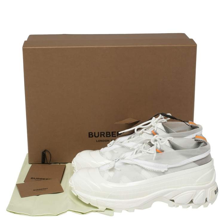 Pre Owned Burberry White Mesh and Rubber Arthur Low Top Sneakers Size 36