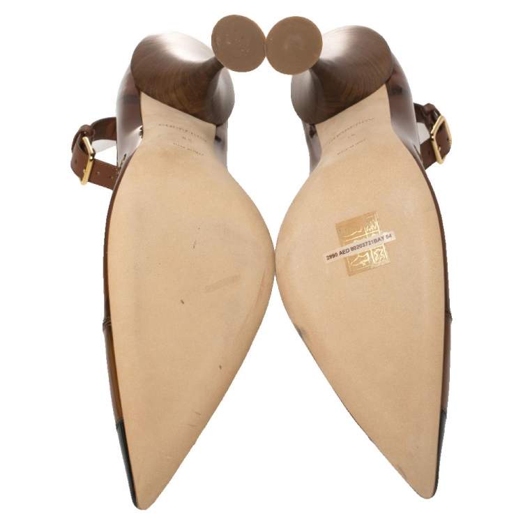 Pre Owned Burberry Brown PVC And Patent Leather Evan Pointed Toe Ankle Strap Pumps Size 39