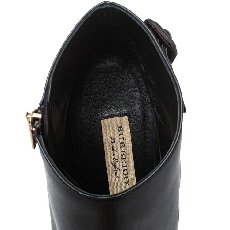 Pre Owned Burberry Black Leather Zipper Detail Ankle Boots Size 40